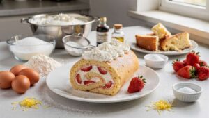 Rotolo Mimosa ripieno di panna e fragole