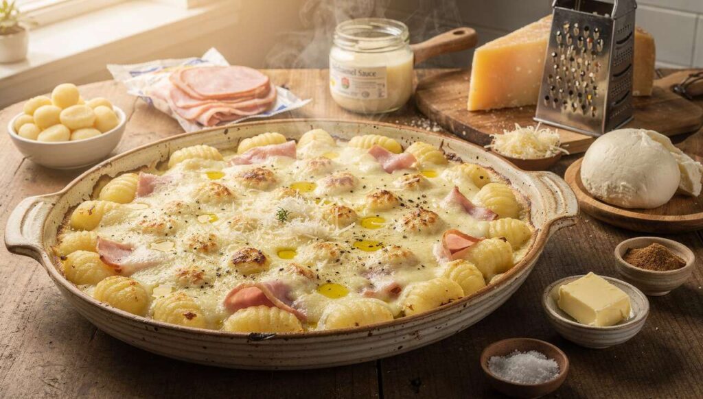 Gnocchi al Prosciutto al forno gustoso primo piatto facile e veloce