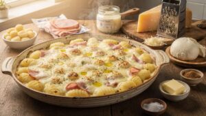 Gnocchi al Prosciutto al forno gustoso primo piatto facile e veloce