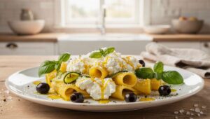 Paccheri con zucchine ricotta e zafferano