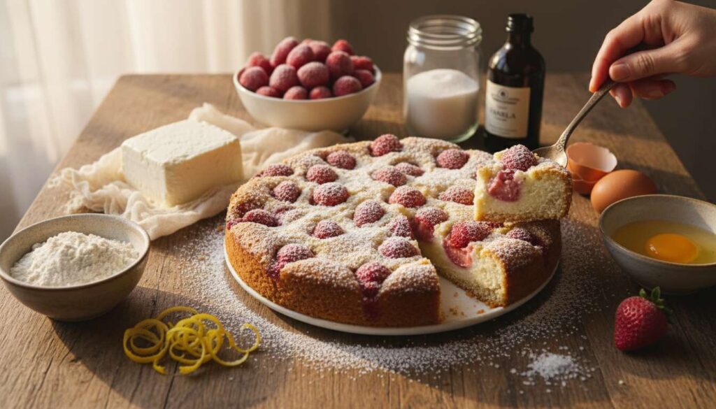 TORTA CON RICOTTA E FRAGOLE tenerissima, facile e veloce