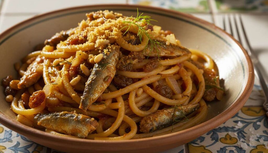 Pasta con le sarde alla palermitana: finocchietto selvatico, pinoli e uvetta nel piatto simbolo di Sicilia