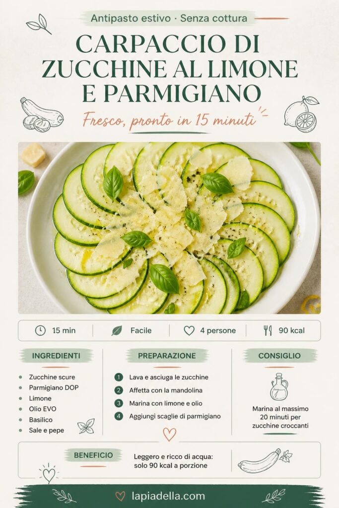 Carpaccio di zucchine con limone e parmigiano: ricetta estiva senza cottura su lapiadella.com