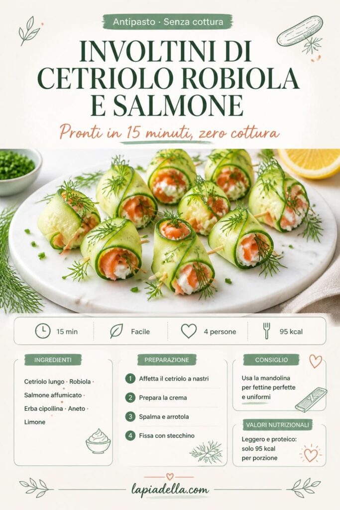 Involtini di cetriolo con robiola e salmone affumicato su vassoio da aperitivo